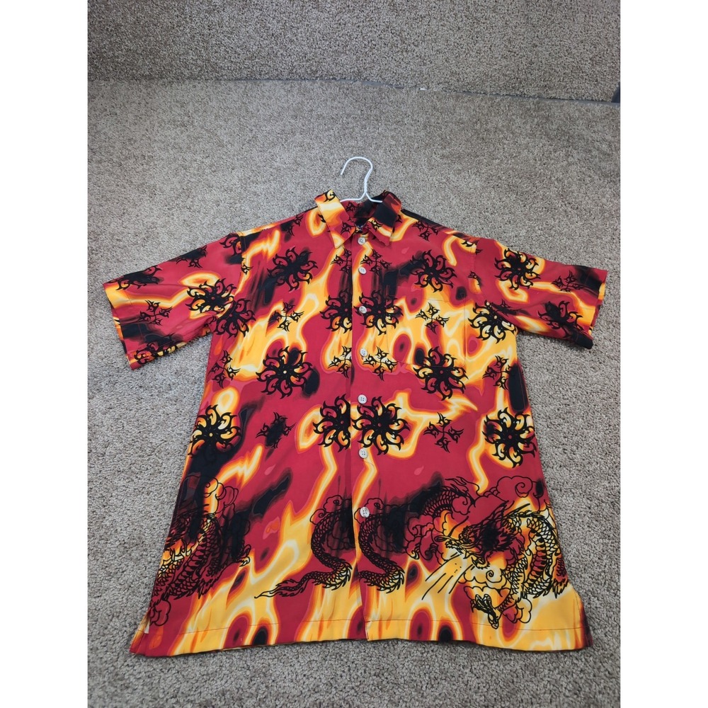 Class Club Kids Boys Dragon Flame Tribal Graphic Button Shirt Red Size‎ M 10/12
